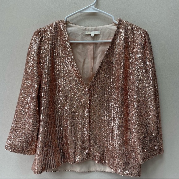 Maje Rose Gold Sequin Button Down Blouse Top Jacket Cardigan Metallic Size L/XL - Picture 10 of 14